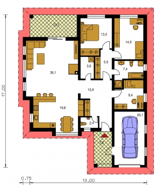 Grundriss des Erdgeschosses - BUNGALOW 117